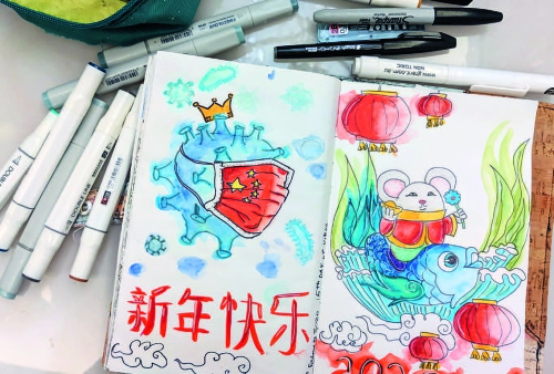 p31-2海南大學(xué)國(guó)際旅游學(xué)院外籍教師亞娜·溫格爾手繪了一幅畫作，希望借此鼓勵(lì)大家戰(zhàn)勝疫情，平安順?biāo)欤粲杏鄳c.jpg